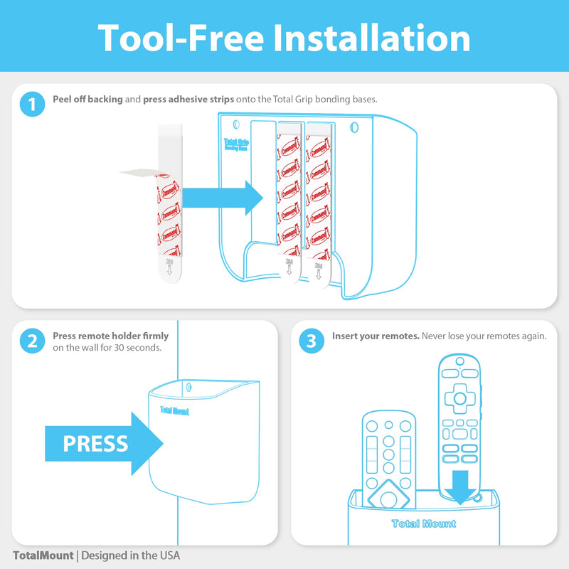 [Australia - AusPower] - TotalMount Hole-Free Remote Holders – Eliminate Need to Drill Holes in Your Wall (for 2 or 3 Remote Controls – Black – Quantity 2) 