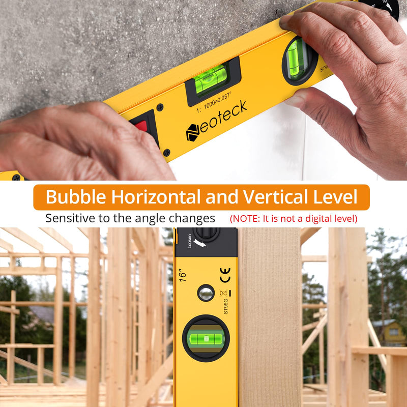 [Australia - AusPower] - Neoteck 225° 16 inch Digital Angle Finder Aluminum Protractor with LCD Backlight Digital Angle Measuring Tool with Horizontal and Vertical Bubble for Woodworking, Construction, Machinery - Golden Gold 