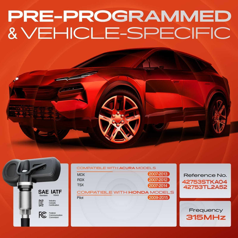 [Australia - AusPower] - A-Premium 4PCS Pre-Programmed TPMS Sensor Tire Pressure Monitoring Sensor - Compatible with Honda Pilot 2009-2015 & Acura MDX 2007-2013, RDX 2007-2012, TSX 2007-2014 - 315MHz - Replace 42753-STK-A04 