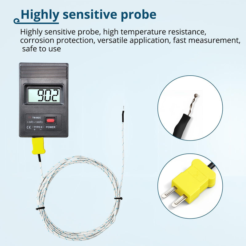 [Australia - AusPower] - 5-Pack K Type Thermocouple, 3M Fiberglass Temp Sensor, 0-500°C (32-932°F), Fast Response Bead Probe for HVAC, Oven, 3D Printer 