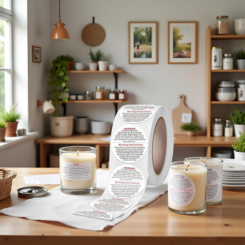 500 Pieces 1 inch White Candle Warning Labels, Candle Sticker Label Candle Safety Sticker, Candle Warning Labels Stickers for Candle Making DIY Candle Making, Candle Jars and Tins Warning Labels