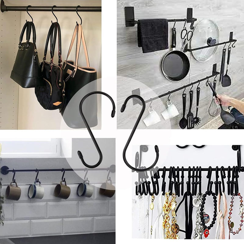 [Australia - AusPower] - 24 Pack 6 Inch S Hook, Large Vinyl Coated S Hooks with Rubber Stopper Non Slip Heavy Duty S Hook, Steel Metal Black Rubber Coated Closet S Hooks for Hanging Jeans Plants Jewelry Pot Pan Cups Towels 6 in 24 pack 
