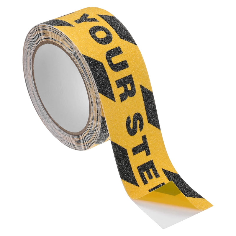 M METERXITY 1 Pcs WATCH YOUR STEP Floor Decals Stickers 2 x 197 Inch Watch Your Step Sign Warning Sticker Self-Adhesive Anti Slip Abrasive Tape for Indoor/Outdoor Stairs Step[Yellow Black]