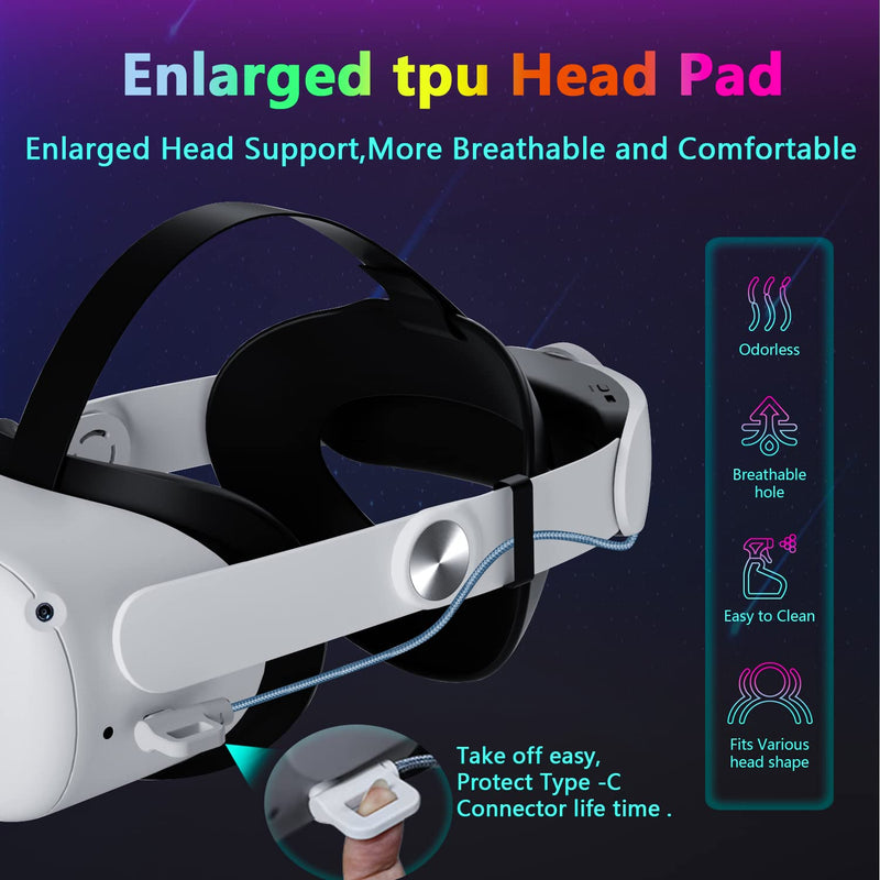 [Australia - AusPower] - Head Strap with Battery for Oculus Quest 2, 10000mAh Battery Pack Extend 8H Playtime, Fast Charging VR Power, Adjustable Elite Strap Replacement Accessories for Oculus/Meta Quest 2 