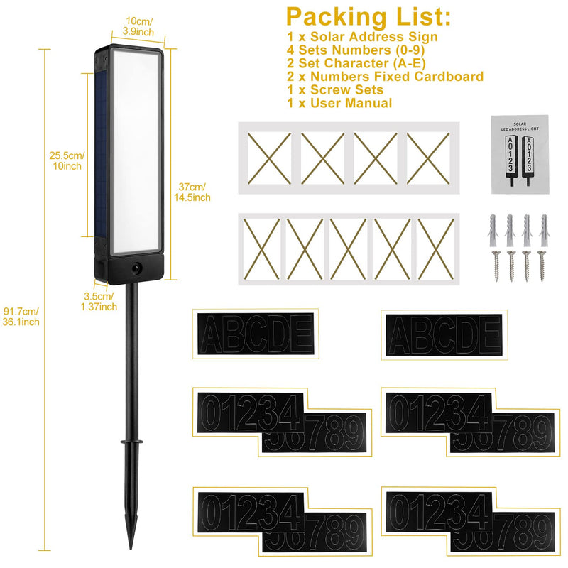 T-SUN Solar Address Signs for Yard Vertical LED House Numbers for Outside - IP65 Waterproof Warm/Cold White Outdoor House Plaque for Yard - Illuminated Lighted Address Markers Driveway Home Street Ground Mount 3000K/6000K