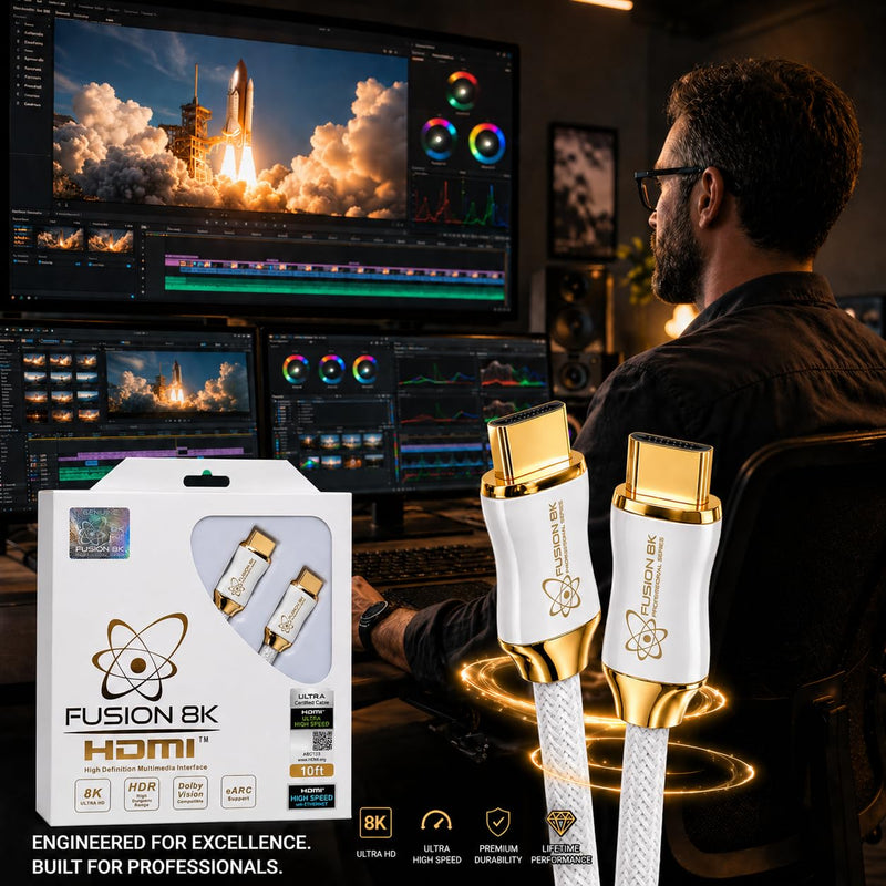 Fusion8K White HDMI 2.1 Cable 3ft - Certified 48Gbps 8K@60Hz 4K@120Hz 10K | HDR Dolby Vision eARC | Braided Cord for PS5 Xbox Series X Apple TV 4K 3 Feet