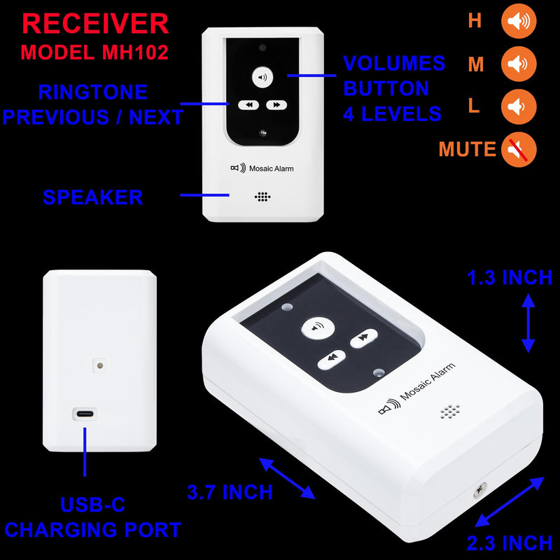 2-in-1 Elderly SOS Call Panic Button Waterproof Caregiver Pager Nurse Alert. Portable Receiver Long-lasting Rechargeable Battery-powered. Doorbell (Door Open Alarm) Cordless Bed Alarms