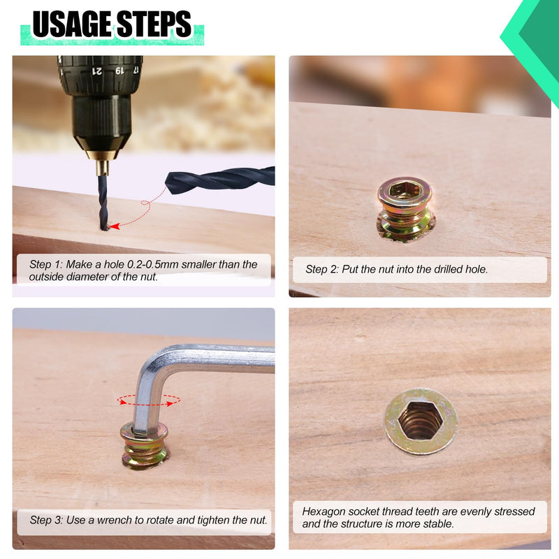 Twidec/80PCS 1/4"-20 Threaded Inserts for Wood Furniture Screw-in Nut Wood Inserts Bolt Assortment Kit with M6 Hex Wrench (1/4"-20 x15mm) N-059 1/4"-20 X15mm