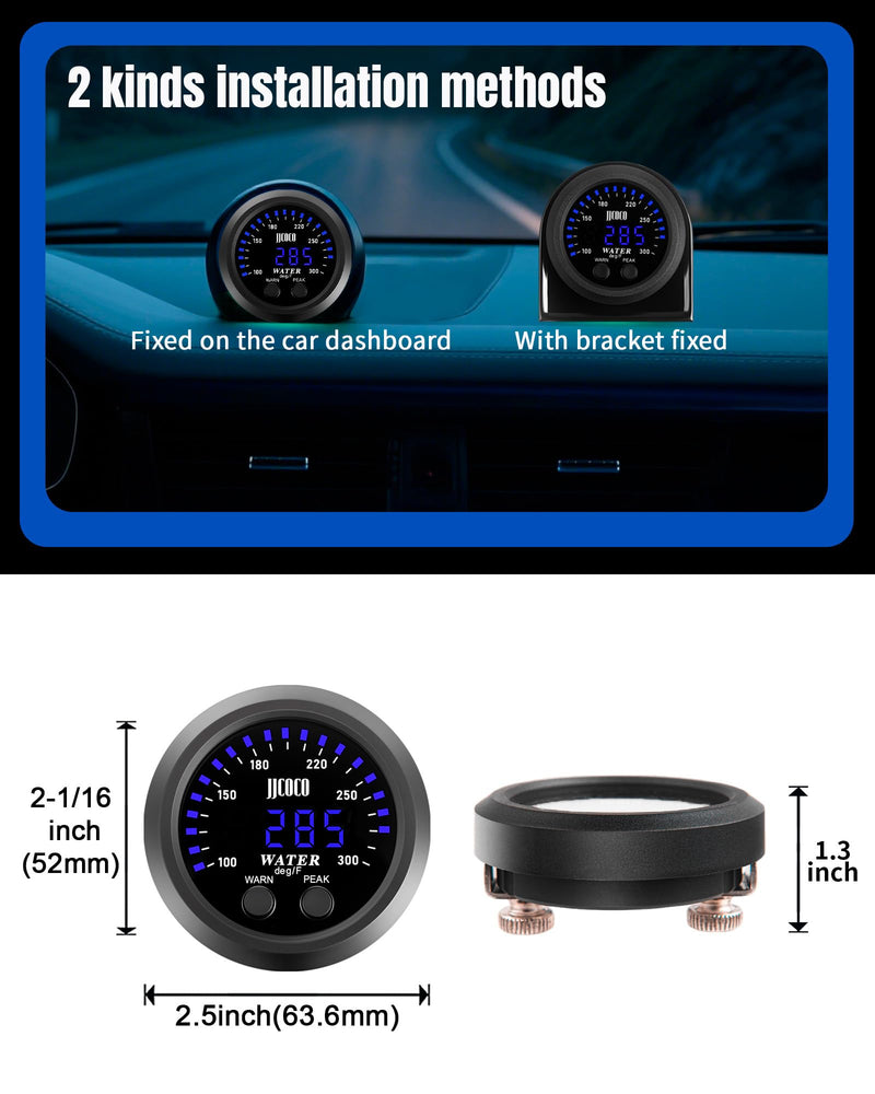 [Australia - AusPower] - Water Temperature Gauge with 1/8NPT Sensor & Bracket 300°F Digital LED Display Water Coolant Temperature Gauge for Cars Trucks Ships Vehicle Automotive Boat Marine 2”/52mm Blue 32-300°F (Fahrenheit Display) 
