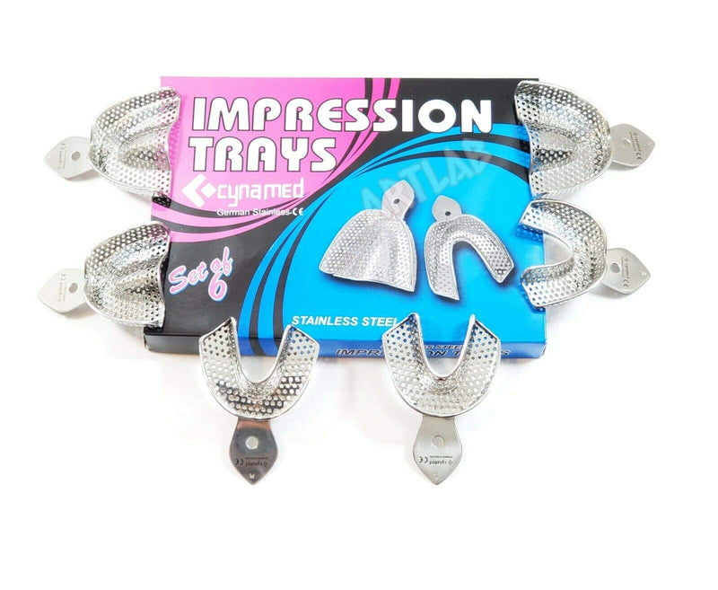 [Australia - AusPower] - Premium German Dental Autoclavable Metal Impression Trays Stainless Steel Upper Lower Dental Perforated Impression Trays Set of 6 Cyanemed 