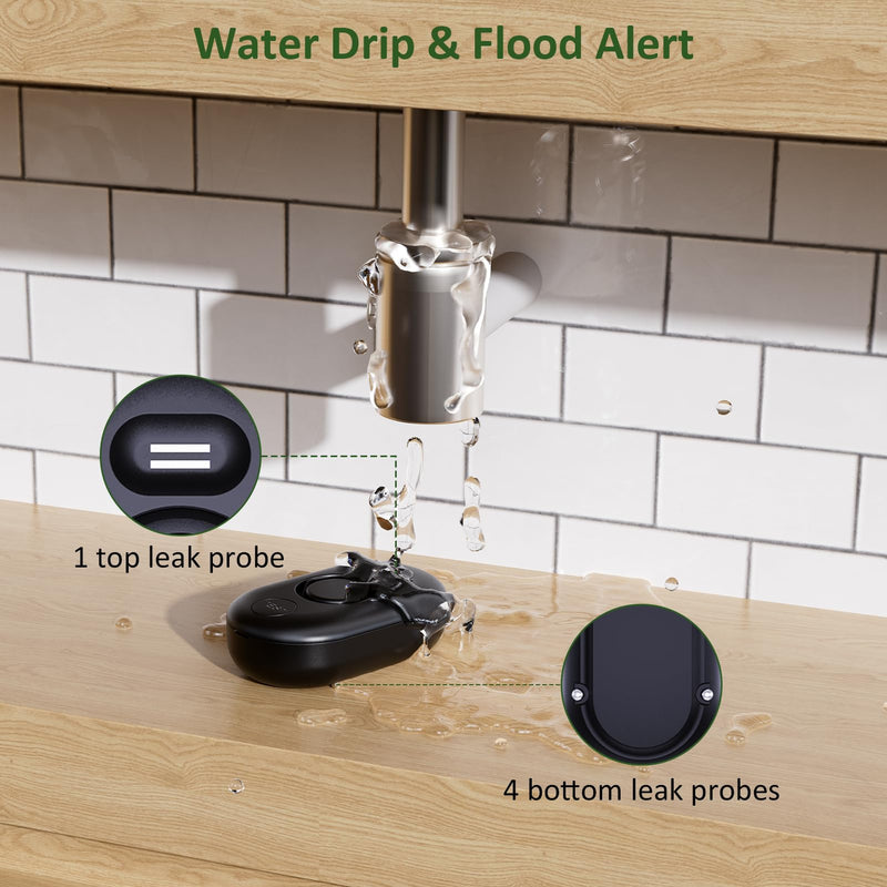 [Australia - AusPower] - 5 Pack WD60 Water Leak Detectors for Home, 100dB Water Sensor Alarm for Basement, Leakage Detection Device for Pipe/Drain/Under Sink Drip, Floor Flood in Bathroom/Kitchen/Toilet/Laundry Room, Black 5 Sensors 