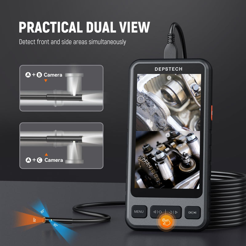 DEPSTECH 5" IPS Screen Borescope with Light, Split Screen View, 1080P HD Sewer Inspection Camera, 16.5FT Plumbing Snake for Home, Automotive