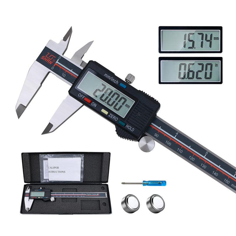 [Australia - AusPower] - SHAN Calipers Measuring Tool,Big LCD Digital Caliper, Inch Metric Fraction Conversion,0-6" Calipers Measuring Tool - with Large LCD Screen, Digital Caliper Tool for DIY/Household 