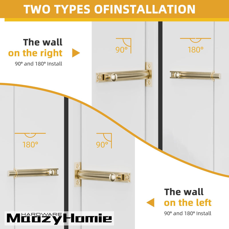 4 Inch Solid Brass Surface Bolt, Heavy Duty Concealed Slide Surface Door Bolt, Slide Bolt Latch French Door Lock with Screws for Windows Cabinet Wooden Fence Yard, Brushed Gold, 2 Pack 4 Inch Brushed Gold-2 Pack