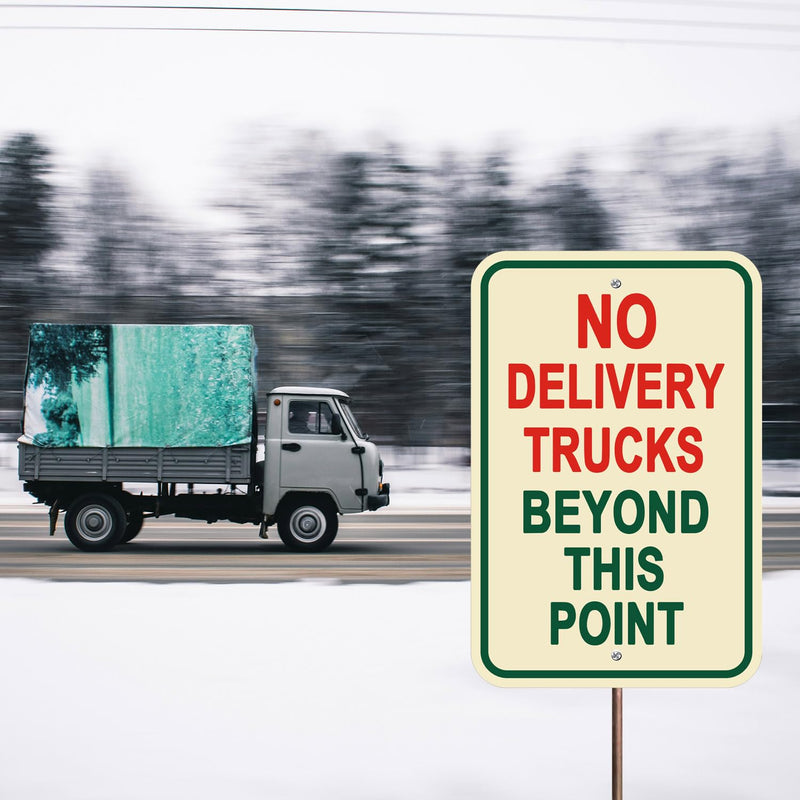 2 Pack No Delivery Trucks Beyond This Point Sign,12×18 Inches No Trucks Warning Road Signs Metal Sturdy Free Rust Aluminum No Deliveries Sign,Weatherproof,Outdoor Use,Easy to Install