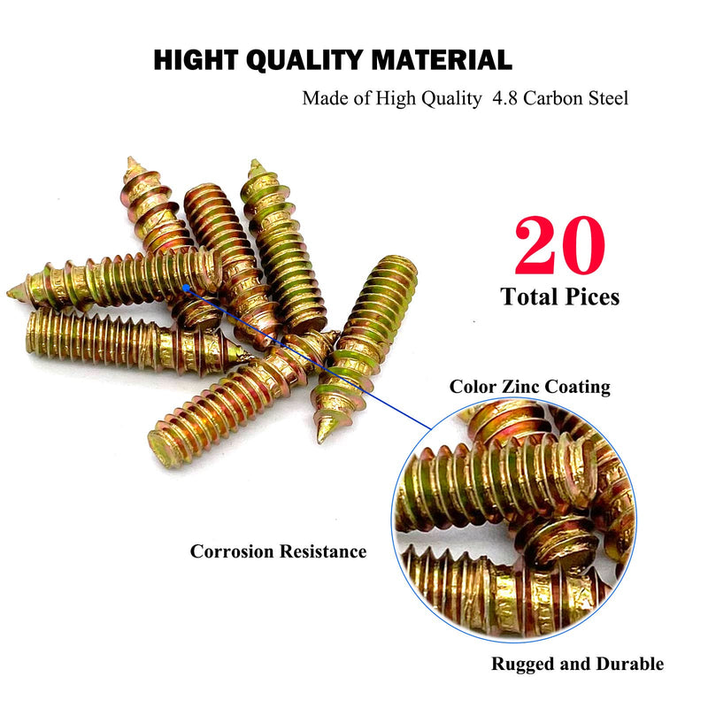 [Australia - AusPower] - 20 Pack 1/4-20 x 1 Inch Hanger Bolts 1/4-20" Double Headed Bolts 1/4 Wood Dowel Screw Self-Tapping Screw Hanger Bolts for Furniture Screws Double Screw Threaded Rods Bolt 25.4mm Length 1/4-20x1"-20Pcs 