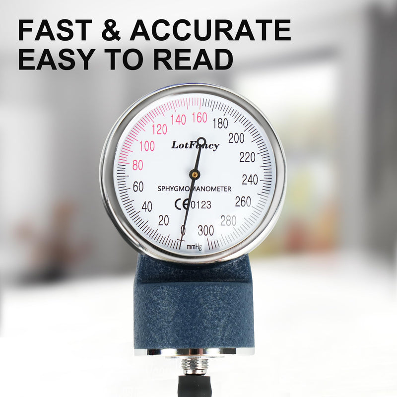 [Australia - AusPower] - LotFancy Aneroid Sphygmomanometer, Professional Manual Blood Pressure Cuff, Adult Cuff 8.5"-16.5", Calibrated BP Gauge, with Zipper Case, Blue 