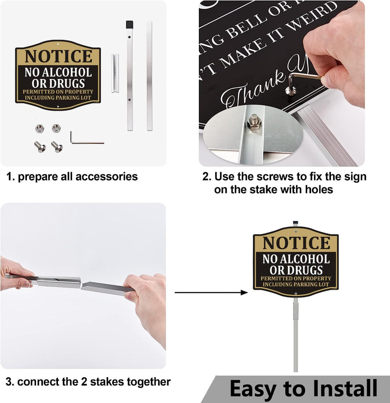 Notice No Alcohol or Drugs Permitted on Property Including Parking Lot Sign 12" x 10" With 28" Long Metal Private Property Safety Warning Stake With Stand Aluminum Outdoor Yard Business Home