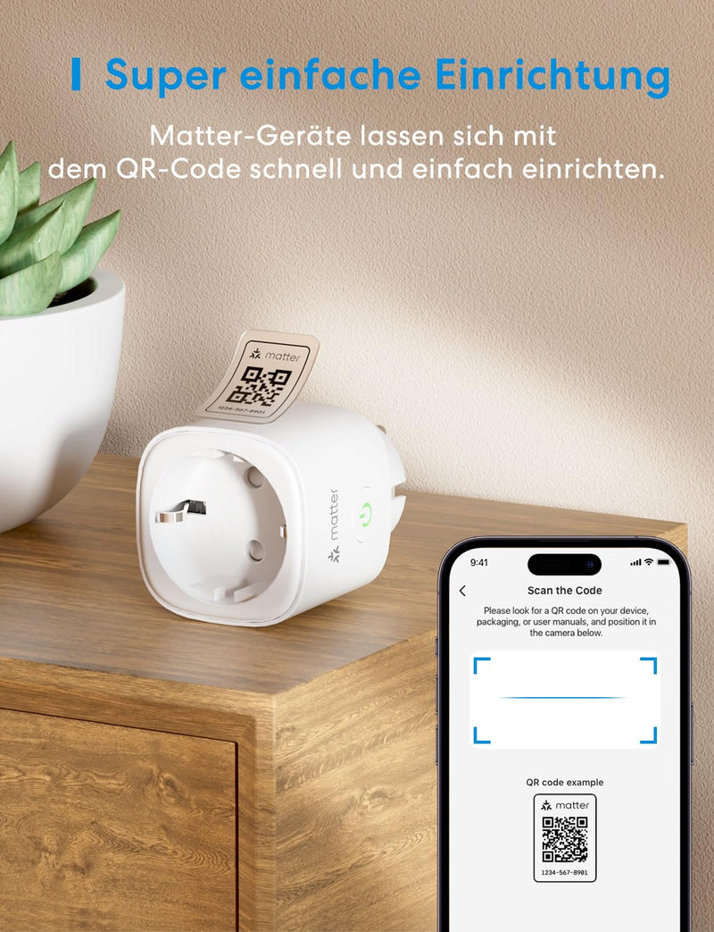 Meross Matte WiFi Socket with Power Consumption, Smart Socket with Electricity Meter for Balcony Power Plant, Works with Apple Home, Home Assistant, Alexa and Google Home, Voice Control, Remote Access | 16A smart socket with electricity meter for balco...