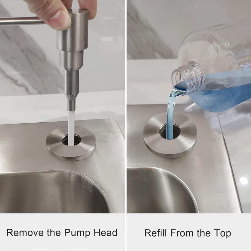 EADOT All Brass Soap Dispenser for Kitchen Sink Countertop Sink Soap Dispenser 17 OZ Bottle Built in Refill from The Top with Long Spout (Brushed Nickel) Brushed Nickel