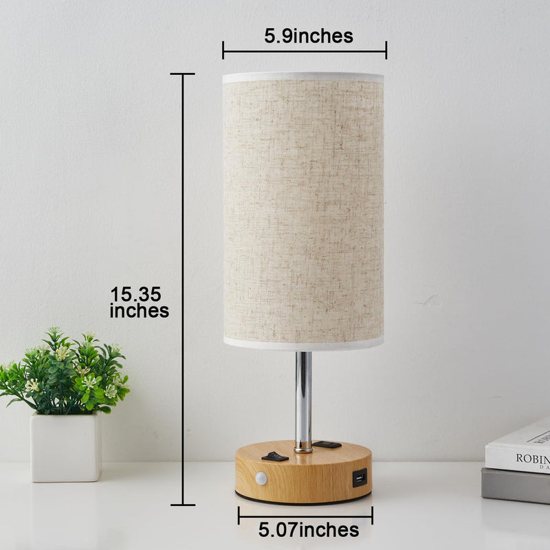 [Australia - AusPower] - lifeholder Table Lamp with Motion Sensor or Constant on Mode, USB Lamp Include One LED Bulb, Built in 1 USB Port & 1AC Outlet, Bedside Lamp Idea for Bedroom, Hallway, Bath Room Beige 