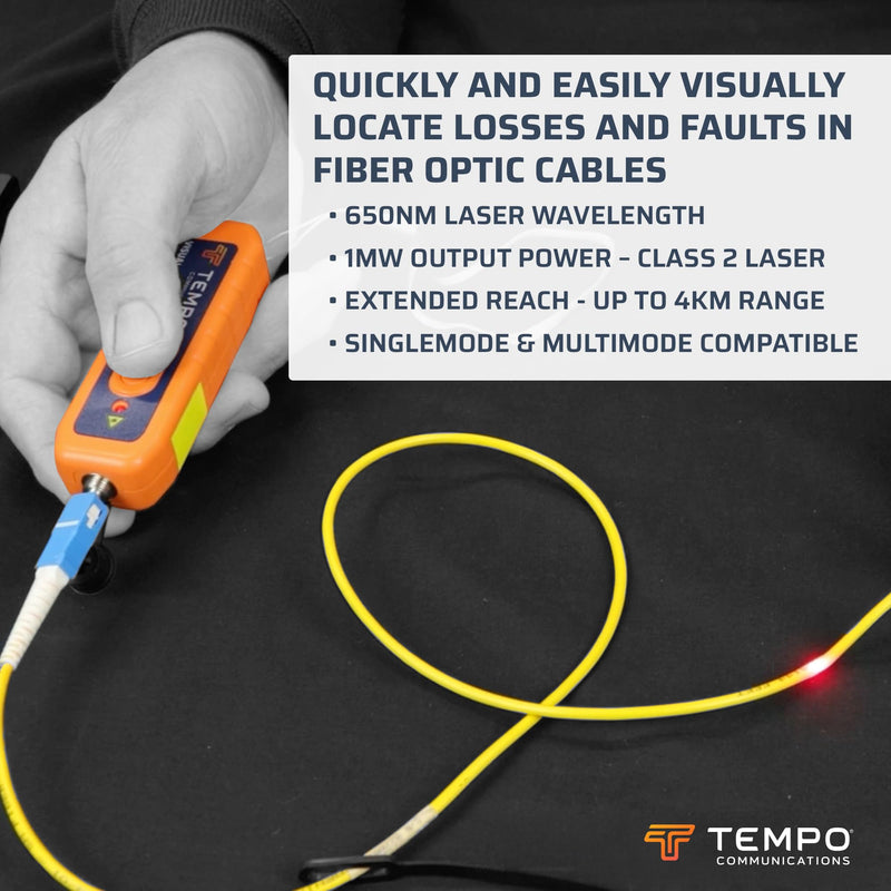 [Australia - AusPower] - TEMPO Communications 100XL VFL Fiber Optic, 1 mW Class 2 Visual Fault Locator Fiber Optic, 4km Distance, 2Hz Modulation Mode 100XL-C/A 