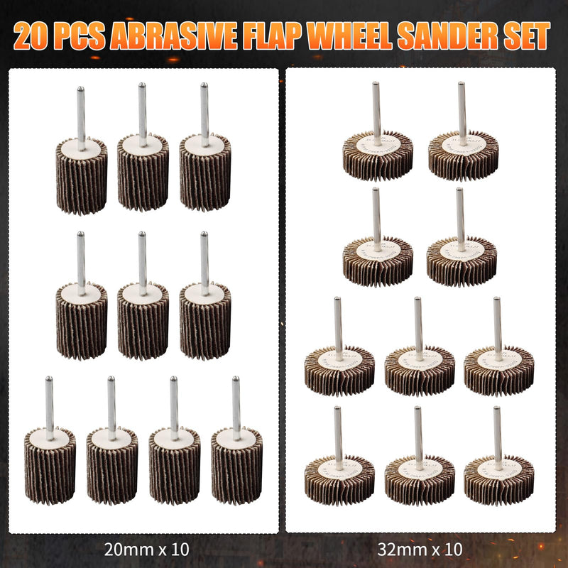 [Australia - AusPower] - 20 Pcs Flap Wheel Sander Set, 1/8" Shank 80 Grit Flap Wheels for Dremel Rotary Tools 20 PCS 