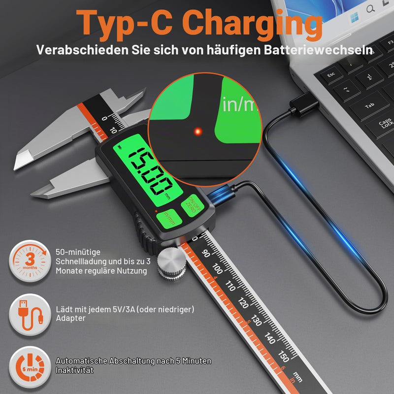 Preciva Digital Caliper 150mm Rechargeable | Backlit | Touch Screen Digital Calliper with High Quality LCD Display Electronic Caliper