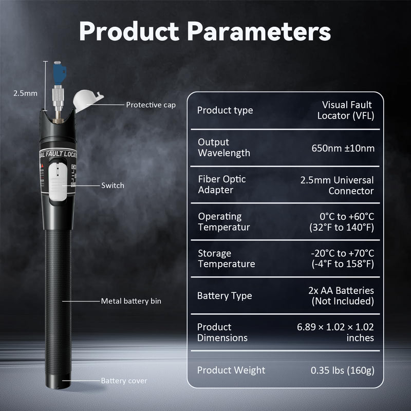 [Australia - AusPower] - Visual Fault Locator - 80KM High-Power VFL Fiber Optic Tester Kit with FC/LC/SC/ST Compatibility - Single Mode 9/125μm for Long-Distance Fiber Testing 80mW VFL + FC/LC Connector 