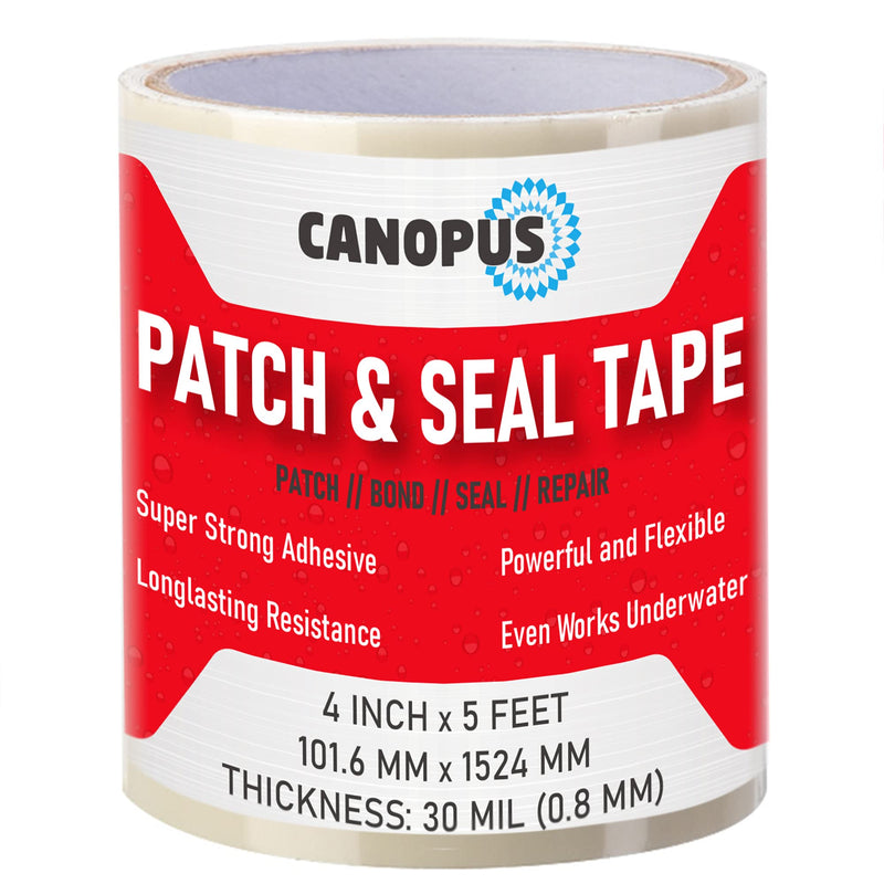 CANOPUS Waterproof Patch and Seal Tape, 4" x 5' White, Roof & Gutter Rubber Repair Tape, Fix Leaks on Hoses, Pipes, Gutters, Roofs, Boats, Pool Liners, Seal Coaxial Antenna and Electrical Cables 4in x 5ft