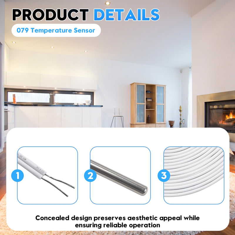 [Australia - AusPower] - 079 Slab Sensor Fits for Floor Temperature Sensing in Floor Heating Applications, Thin Casing Allows for Retrofit Installation Between Tile Spaces, 1 Pack 