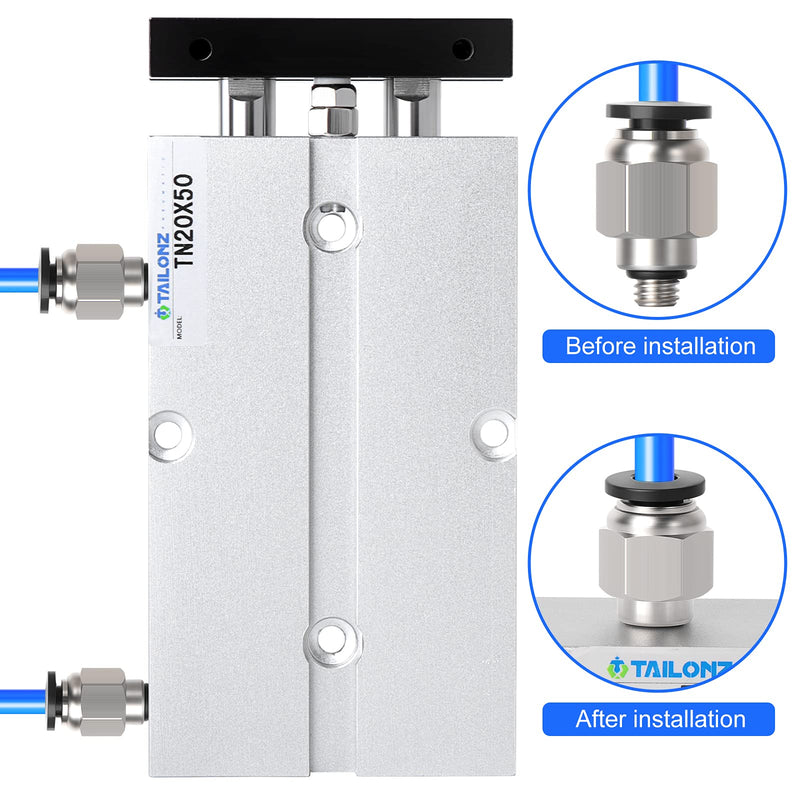 [Australia - AusPower] - TAILONZ PNEUMATIC 20mm Bore 50mm Stroke Double-Rod Double-Acting Aluminum Pneumatic Air Cylinder TN20-50 Bore:20mm Stroke:50MM 