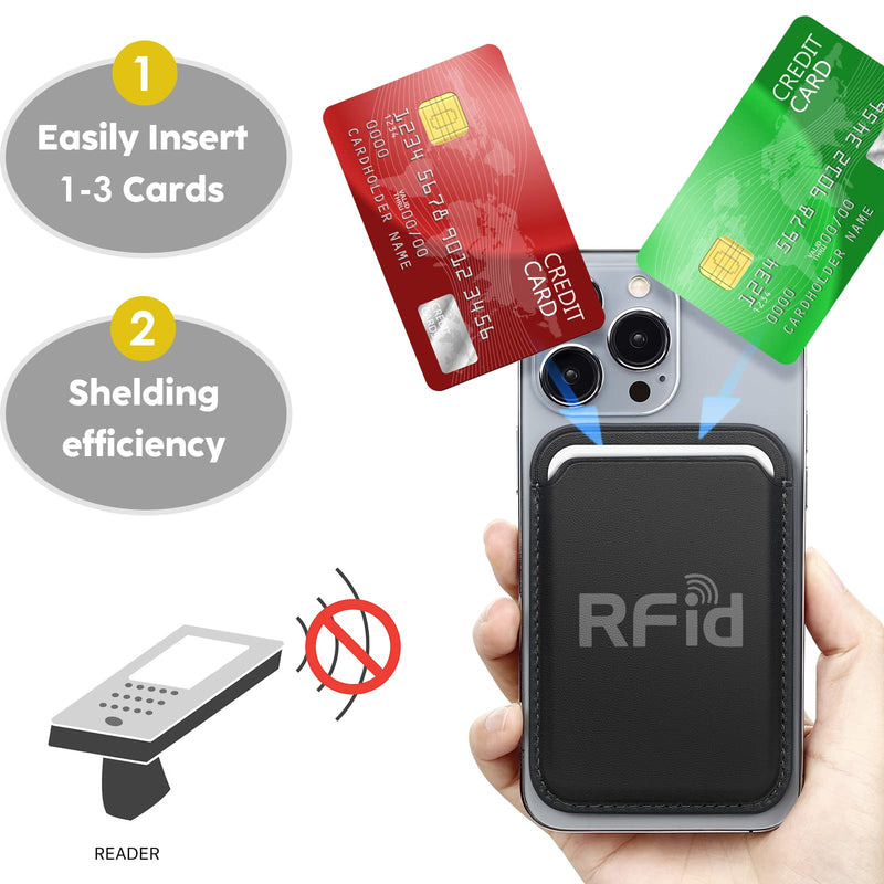[Australia - AusPower] - WALLFID Magsafe Wallet Leather Compatible with iPhone 15/14/13/12 Pro/Max/Plus/Mini,RFID Card Holder with MagSafe Magnet(Black) Black 