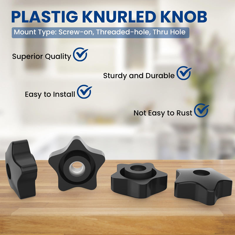 [Australia - AusPower] - 3/8-16 Thread Knob Nut, 6 Pack 3/8 Star Shape Hand Tighten Clamping Knobs Black Screw-On Nuts 3/8-16 