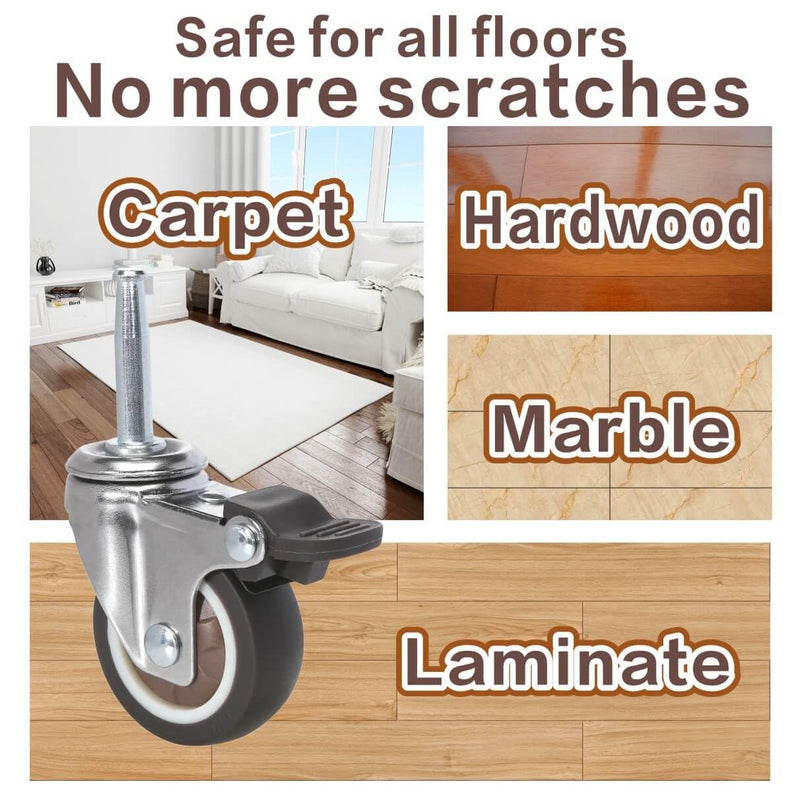 [Australia - AusPower] - JGJC 2" Caster Wheels with Brakes, Rubber Wheel Casters Set of 4 with Socket, (8×38mm) 5/16" × 1-1/2" Swivel Grip Neck Stem Casters Wheels for Furniture, Cabinet/Table, Protective Packaging Included Stem - 2 inch 