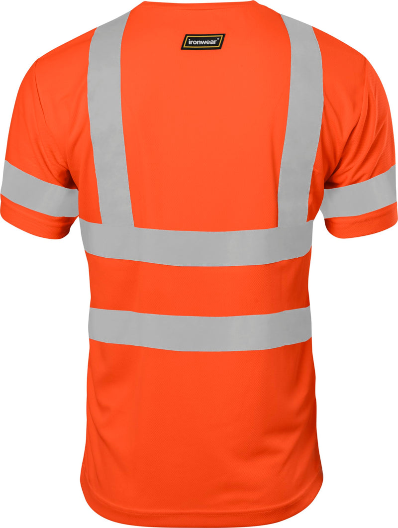 Ironwear 1201 Hi-Vis T-Shirt ANSI Class 3 Reflective Safety Short Long Sleeve High Visibility Crew Neck Shirt Medium Orange