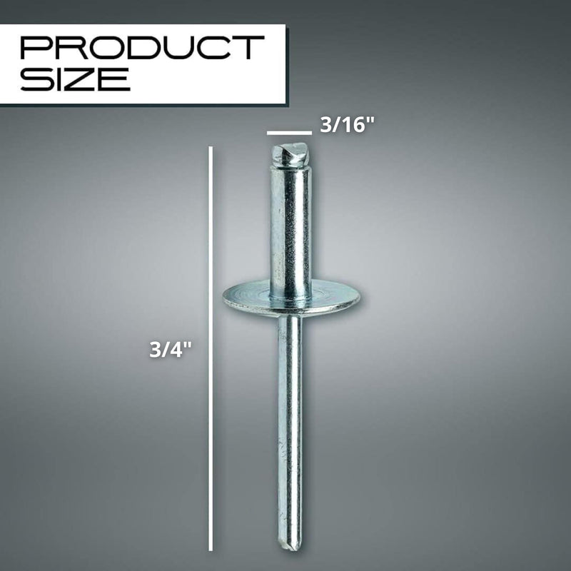 [Australia - AusPower] - 100PCS Large Flange Aluminum Pop Rivets 3/16" X 3/4" Big Head Steel Mandrel Dome Body Blind Rivets Set for Sheet Steel Duct Work Aluminum Boat Rivets Long Pop Rivets 3/16x3/4 Inch 