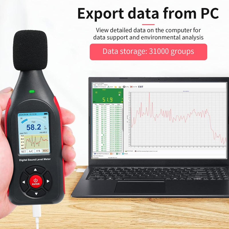 [Australia - AusPower] - OBEST Digital Portable Sound Level Meter with LCD Display, Decibel Meter, dB Meter 30 dB to 130 dB, Volume Meter, Noise Monitor with Alarm, Noise Meter Professional, Data Storage 
