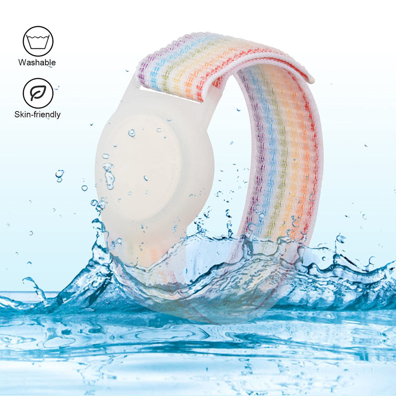 [Australia - AusPower] - Kids Wristband Compatible with Apple AirTag, Protective Case for Air Tag GPS Tracker Holder with Nylon Bracelet, Adjustable Anti Lost Watch Band for Toddler Child Elder (Rainbow A & Blue) Rainbow A & Blue 