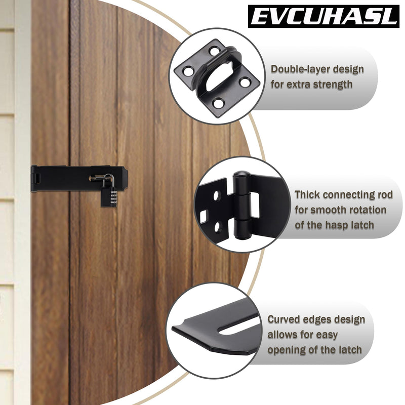 [Australia - AusPower] - Door Lock Hasp Latch, Thicked Design Latch Lock, High Quality Iron Security Packlock Clasp Hasp Lock Latch for Doors, Black Finish with Screws, 1 Pack(7-1/2 Inch) 