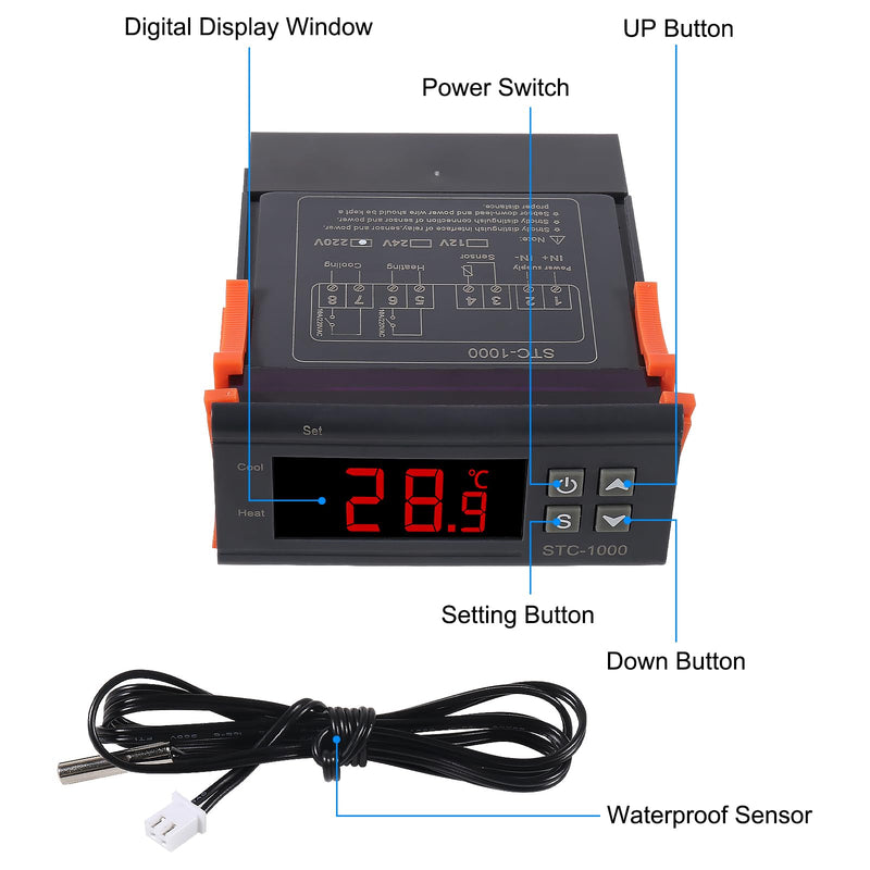 [Australia - AusPower] - STC-1000 Digital Temperature Controller AC 10A 110V-220V Digital LED Temperature Controller Heating Cooling Centigrade Thermostat 2 Relays Output with NTC Sensor Probe 1pcs 