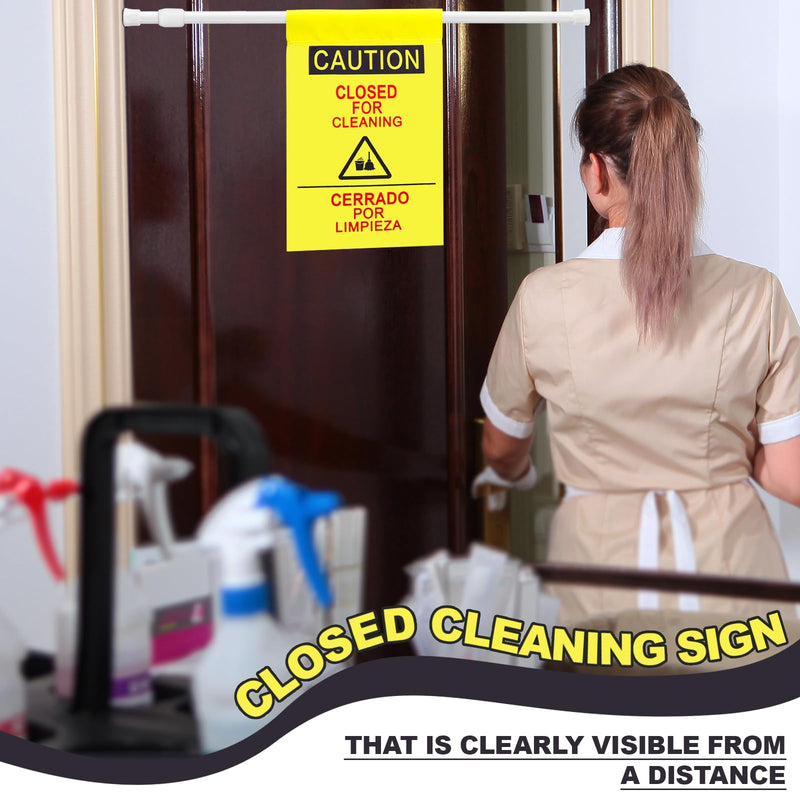 Fanfanwin 4 Pack Restroom Closed for Cleaning Sign English and Spanish Yellow Safety Hanging Sign with 27.56-51.18 Inch Telescopic Pole for Office Restroom Hotel Restaurant School Hospital