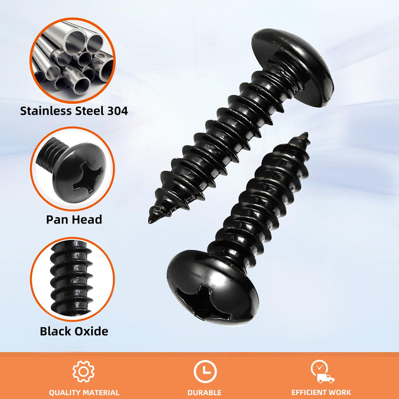 [Australia - AusPower] - #8 x 3/4" Pan Head Self Tapping Screws Sheet Metal Wood Screws, Black Oxide, 304 Stainless Steel 18-8, 100 PCS #8 x 3/4" 