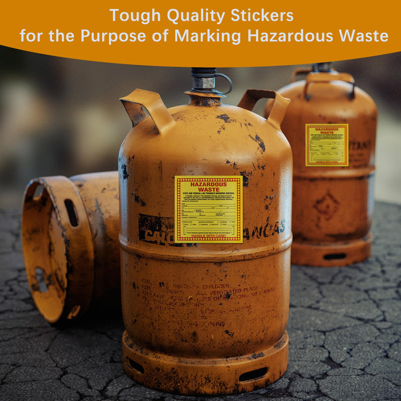 Pack of 50 Hazardous Waste Identification Stickers Label, Federal Laws Prohibit Improper Disposal, Handle with Care, 6"x6"