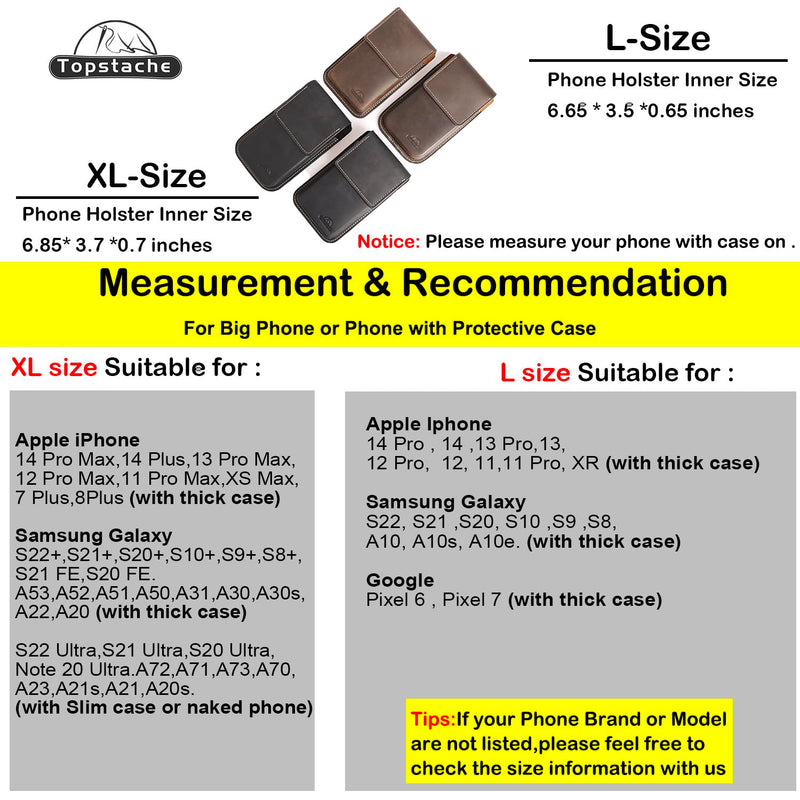 [Australia - AusPower] - Topstache Leather Phone Holster with Belt Clip,Flip Cell Phone Pouch for iPhone 14/13 Pro Max,S23 Plus Belt Clip Phone Case,Universal Smartphone Sheath,XL,Darkbrown XL Darkbrown 