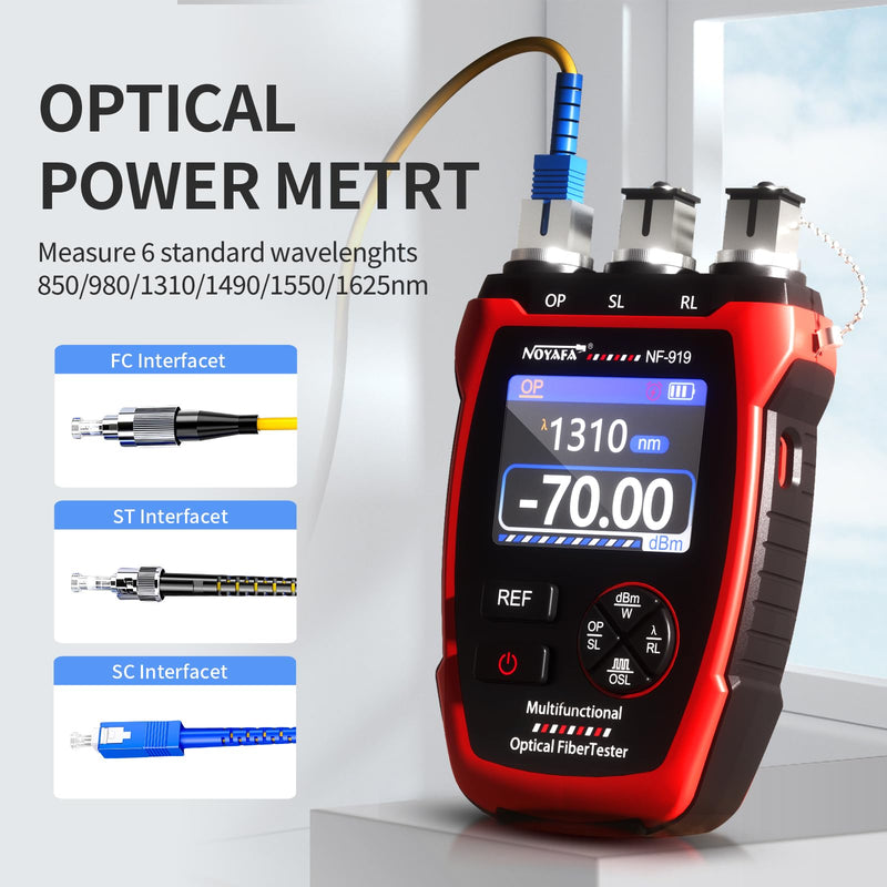 [Australia - AusPower] - NOYAFA NF-919 Optical Power Meter, 3 in 1 Fiber Optic Cable Tester with Light Source Function &10KM Visual Fault Locator (OPM/VFL/SL), Rechargeable FC/SC/ST Fiber Optic Tools 