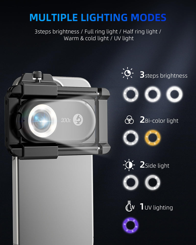 [Australia - AusPower] - CAMOLO 200 x Mobile Phone Microscope Mobile Phone Magnifying Glass 200X Phone Microscope Cannabis Apexel Microscopes Mobile Phone HD Digital Microscope Lens for iPhone Pixel Samsung Xiaomi Medium 