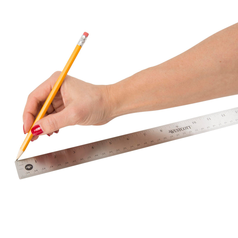 Westcott Stainless Steel Ruler Set with Non-Slip Cork Backing, Easy to Read Etched Markings, Flexible and Sturdy Design for Crafting, Office, Classroom, School Supplies, 18-Inch, 12-Pack 18" (Pack of 12)