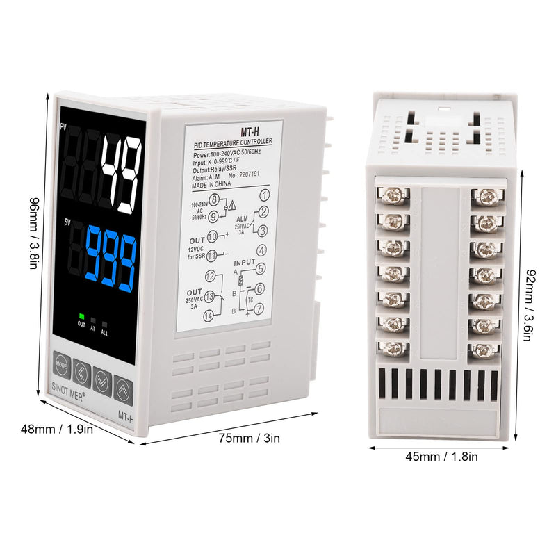 [Australia - AusPower] - PID Temperature Controller Kit, High Voltage 100ACV to 240ACV Digital Display Universal Thermostat with SSR Solid State Relay, Support K, J, E, N Thermocouple (48 X 96mm) 48 X 96mm 