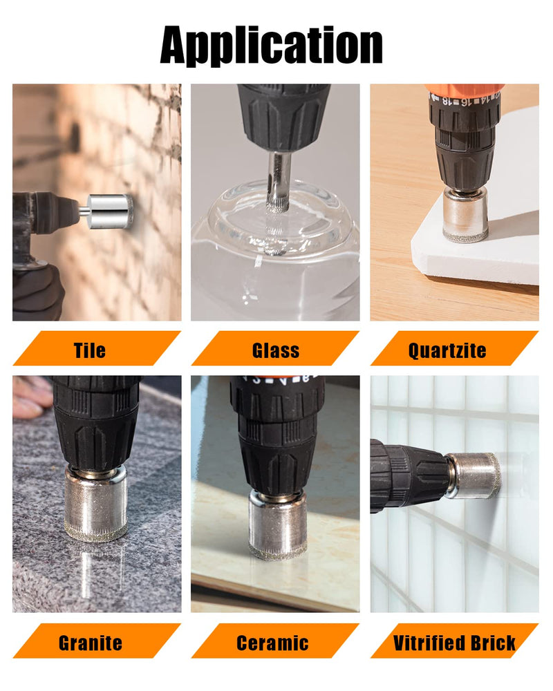 [Australia - AusPower] - Diamond Drill Bits Set, 10 PCS Diamond Hole Saw Set, Glass Drill Bit for Ceramic Tile Porcelain Marble Granite Stone Bottles 10 PCS(1/4"-1 1/5") 